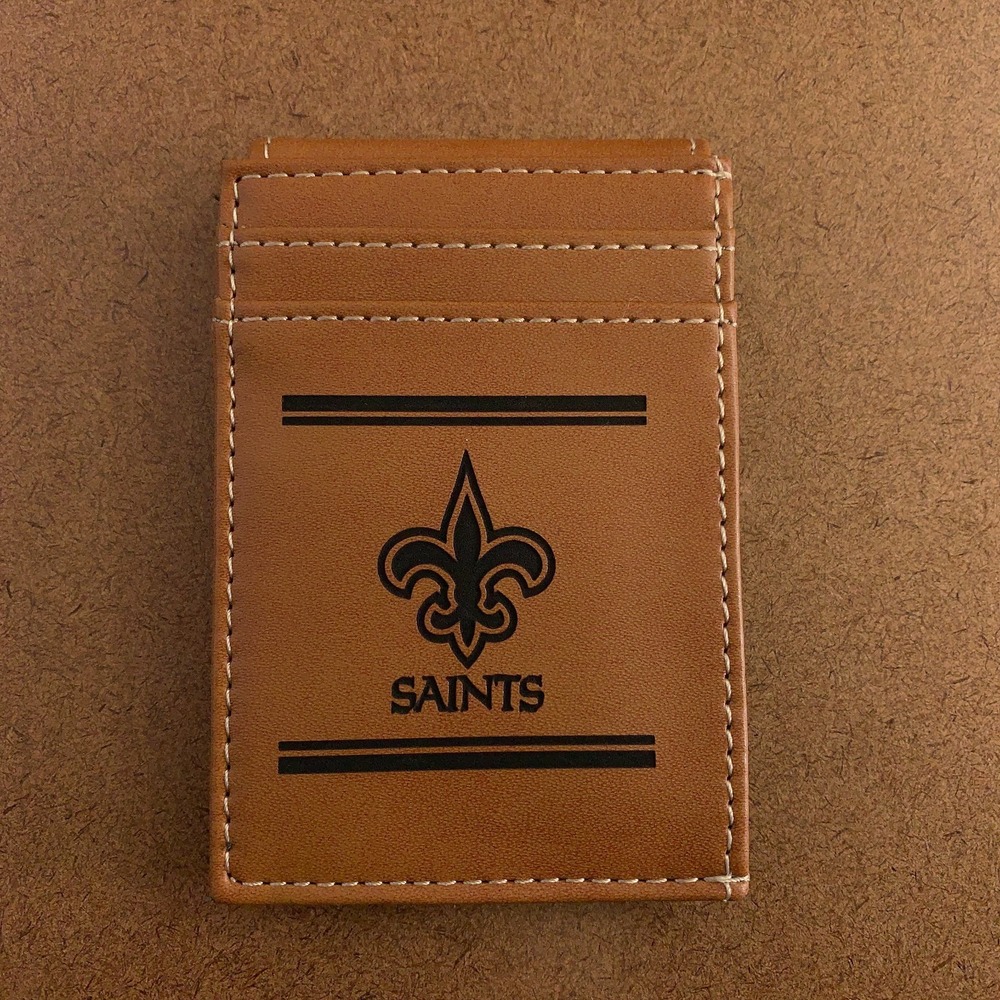 New Orleans Saints Rico Mens Brown Faux Leather Front Pocket Wallet New